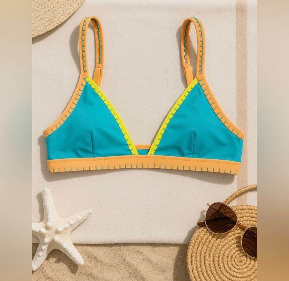 Woman’s Cupshe Take Me To Tulum Color block Bikini Top Size